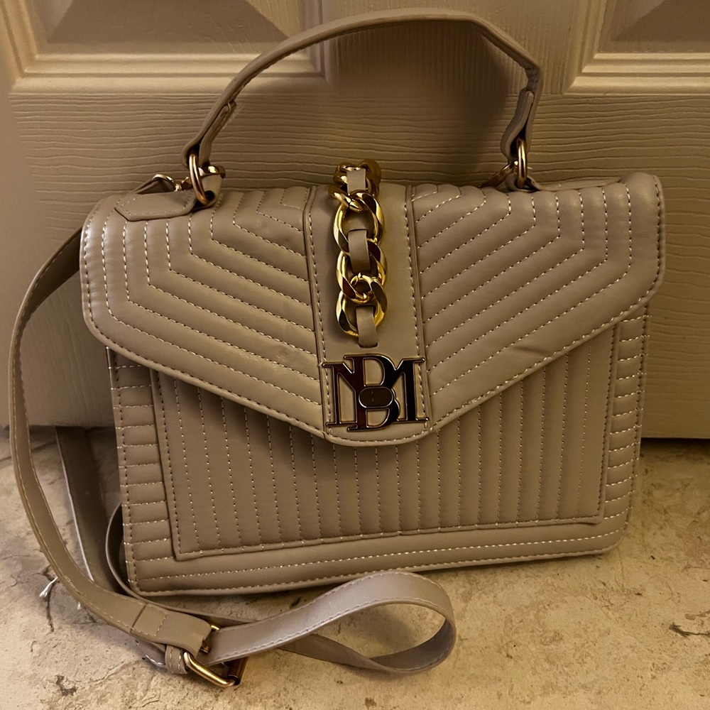Badgley Mischka Off-White  Quilted Crossbody Bag with Gold Accent